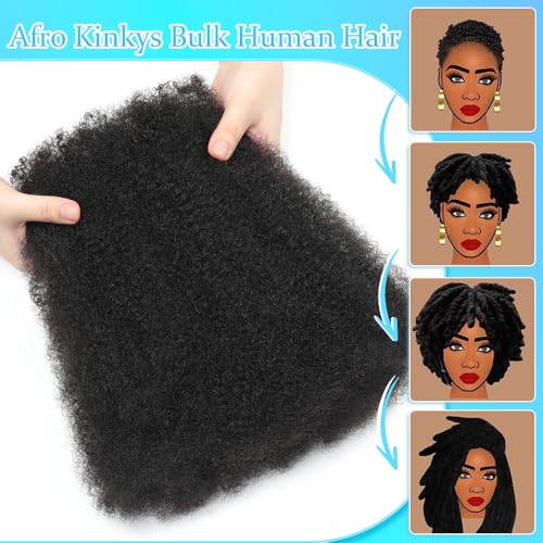 Afro Kinkys Bulk Human Hair for Dreadlocks Extensions Repair Locs, Twist Braiding Afro Kinky Human Hair for Locs 22 Inch 6 Bundles 120 Gram 4#