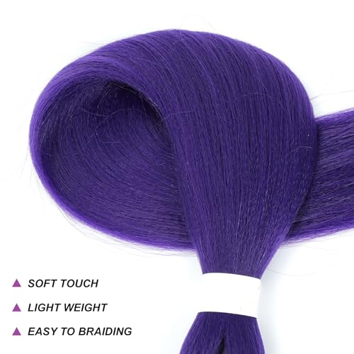 4Packs Long Purple Hair Extensions Pre Stretched Synthetic Braiding hair Extensions for Braids purple Braiding Hair for Stage Party Halloween Cosplay Costume Wigs (Purple, 24 Inch (Packs of 4))