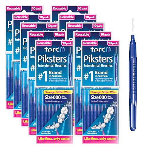 Piksters Interdental Brushes, Size 000, 100 Count (10 x 10 Packs), Interdental Tooth Brush for Extremely Tight and Fine Gaps, Gum Soft Bristles for Plaque Removal, Safe for Braces (100pk)