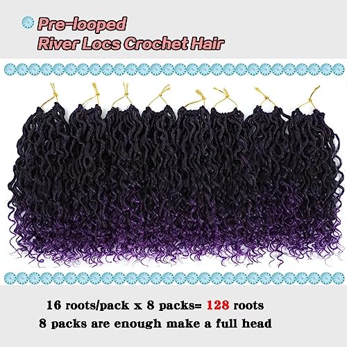 Purple River Locs Crochet Hair Black Women 8 Packs 10Inch Short Goddess Locs Crochet Hair Curly Faux Locs Hair Pre Looped Crochet Braids Hair Boho Hippie Locs Hair Extensions(#T1B/Purple 10inch)