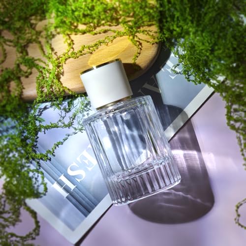 50ml/1.7 Oz Glass Spray Bottle Perfume Atomizer,Round Glass Perfume Travel Refillable Spray Bottle Empty with 3 Kinds of Dispenser (Clear1)