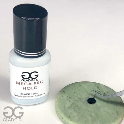 GladGirl Mega Pro Hold Lash Extension Glue for Single Strand Lashes, 5 ml, Volumizing, Low Fumes, Up to 3 Weeks Retention, Fast Drying Time