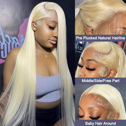 26 Inch 613 Lace Front Wigs Human Hair 13X6 Blonde Straight HD Transparent Lace Frontal Wigs Human Hair for Women Pre Plucked with Baby Hair 200% Density Glueless Wigs