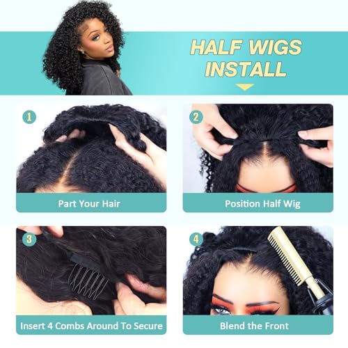 Half Wig Human Hair Burmese Curly Wig for Women 250 Density 3 In 1 Seamless Flip Over Half Wigs Beginner Friendly Glueless Wigs Human Hair with Spiral End Natural Color 20 Inch
