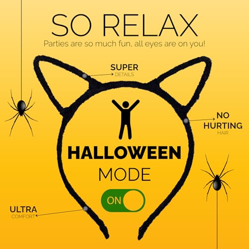 Halloween Cat Ears Headband ? Halloween Black Cat Ear Headband for Cosplay, Fancy Dress, Masquerade & Party Costumes - Black Cat Headbands