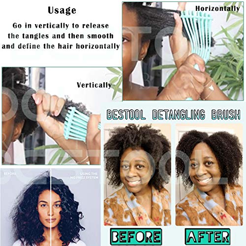 BESTOOL Detangling Brush for Black Natural Hair, Curly Hair Afro 3/4abc Texture - Faster and Easier Detangle Wet or Dry With No Pain (Green)