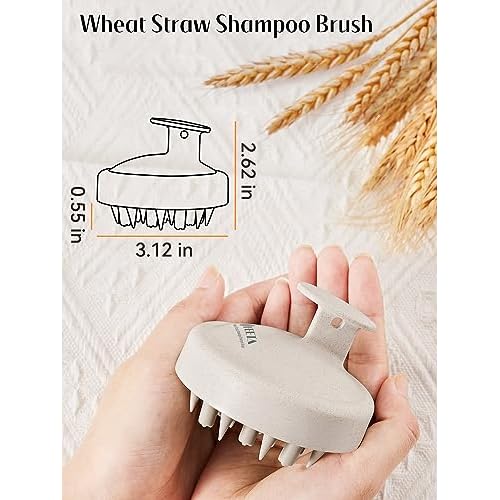 HEETA Hair Scalp Massager for Hair Growth, Shampoo Brush, Scalp Scrubber Exfoliator with Soft Silicone Bristles for Dandruff Removal to Relieve Stress, Wet Dry Use Updated Material, Beige