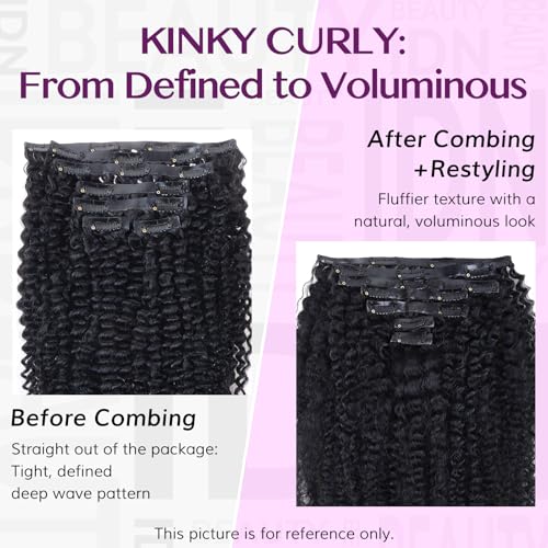 IDN BEAUTY Seamless Clip In Hair Extensions Human Hair, Kinky Curly 22 Inch 110g 7pcs Natural Black Seamless Curly Clip Ins Remy Human Hair Seamless Clip Ins For Black Women PU Weft Invisible Edge