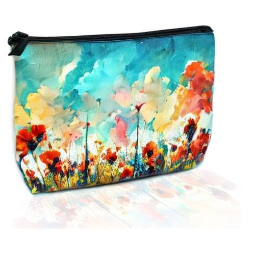 DEMACYA Colorful Red Poppy Flowers Makeup Bag for Purse, Waterproof Funny Watercolor Cosmetic Bag for Women, Zipper Travel Toiletry Pouch Gift 9.5×5.9 Inch