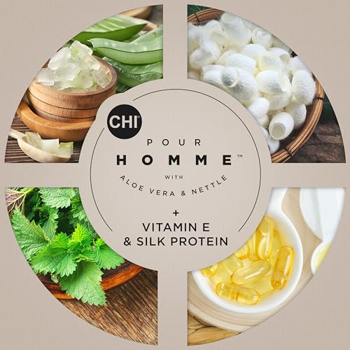 CHI Pour Homme Beard Oil for Men, Softens & Smooths Hair & Moisturizes Skin, Promotes Growth, Made With Aloe Vera & Nettle, Fresh, Woody Scent, 2 oz