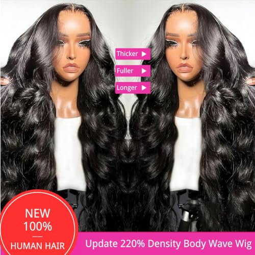 CHUDI 28 Inch 13x6 Body Wave Lace Front Wigs Human Hair 220% Density Glueless Wigs Pre Plucked Natural Hairline 13x6 HD Transparent Lace Frontal Wigs Human Hair for Women