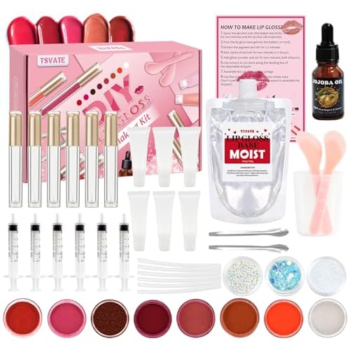 Lip Gloss Making Kit, Lip Gloss Kit, Diy Lipgloss Set, Fun Make Your Own Lipgloss Kids Lip Gloss for Girls, Women, Moisturizing Lip Gloss Base, Jojoba Oil, Tubes, Gift for Her