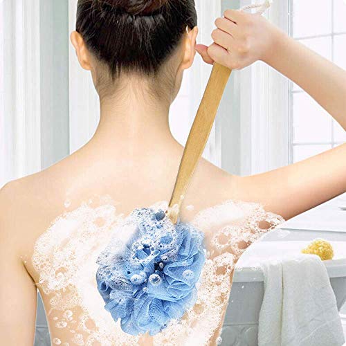 Loofah with Handle, Loofah on a Stick, Shower Sponge with Handle, Bath Brush, Shower Brush for Body, Back Scrubber for Shower, PE Soft Mesh Luffa for Men and Women