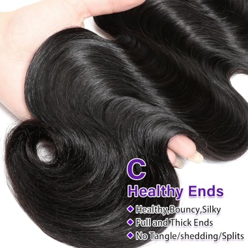 Body Wave Bundles Human Hair 22 24 26 Inch 3 Bundles Human Hair 300g 100% Unprocessed Brazilian Virgin Raw Hair Extensions Natural Black Weave Real Human Hair Bundles for Women