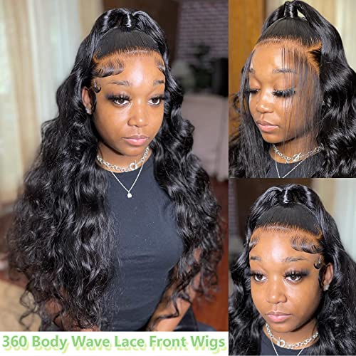 360 Body Wave Lace Front Wigs Human Hair Full Lace Wigs Pre Plucked with Baby Hair Natural Color 360 HD Lace Front Wigs 180% Density 26Inch
