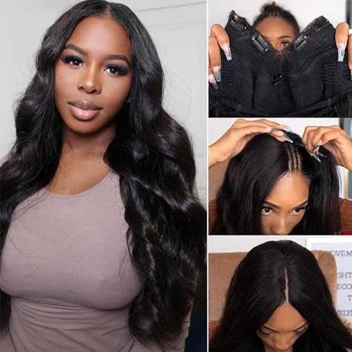 V Part Wig Human Hair Body Wave Wig Upgrade U Part Wigs for Black Women Human Hair Clip in V-Part Wigs Beginner Friendly No Sew In No Glue No Leave Out 180% Density Natural Color 30 Inch