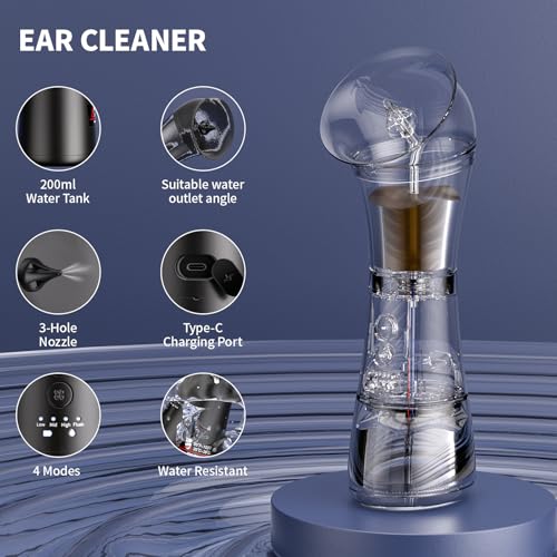 Upgraded Ear Wax Removal Kit, 4-Mode Electric Ear Cleaner - IPX7 Waterproof, Earwax Cleaning Kit with Water Temperature Sensor, 2in1 Waste Tank Design for Home Use