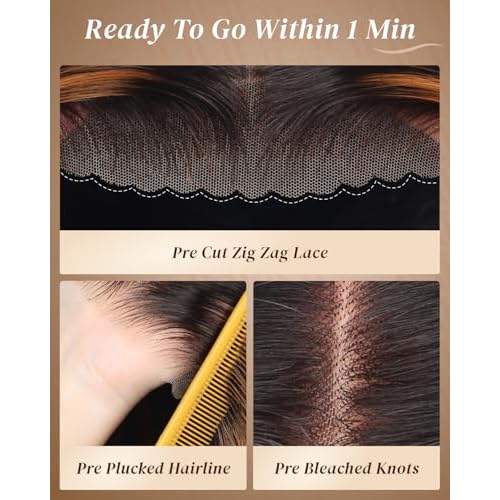 Arabella Highlight Wear and Go Glueless Wigs Human Hair Pre Plucked Pre Cut Water Wave Omber 1B30 5x6 HD Lace Closure Bye Bye Knots Curly Wave Wig for Women Beginner Friendly 20 inch