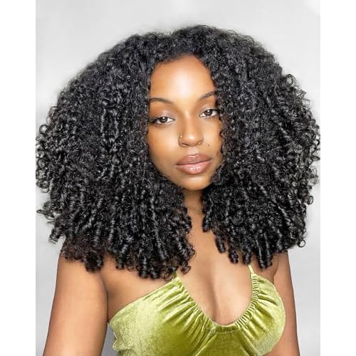 Burmese Curly Half Wig Human Hair 200% Density Put on and Go Glueless Wigs with Drawstring 3 In 1 Flip Over Headband Wig for Women Beginner Friendly 18 inch