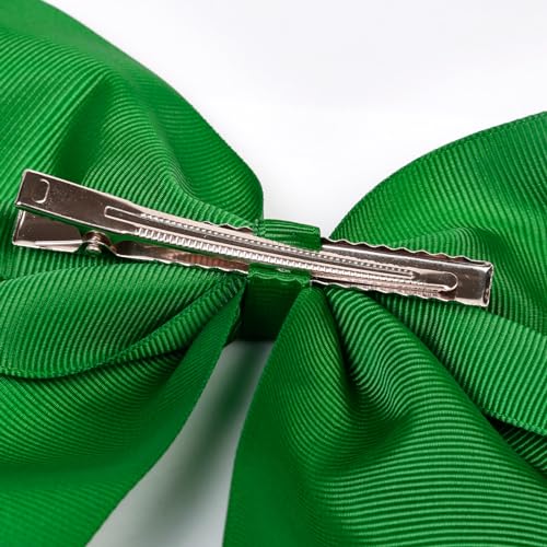 Tobeffect Hair Clip - 8 Inch Green Hair Bow - Cheerleading Bows for Girls, Women, Cheerleaders Grosgrain Material - Perfect for Hair Securing, Festivals, Birthdays, Weddings, School
