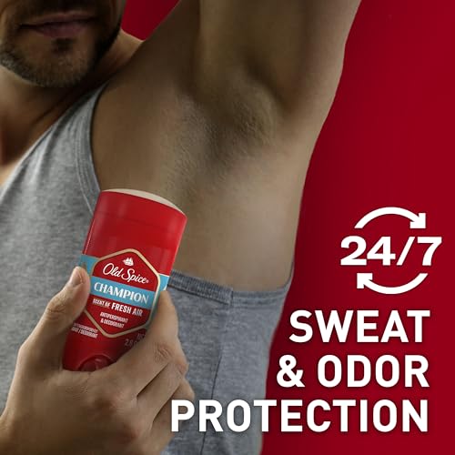 Old Spice Antiperspirant Deodorant for Men, 24/7 Sweat & Odor Protection, 24/7 Lasting Freshness, Invisible Solid, Champion with Fresh Air Scent, 2.6 oz (Pack of 6)