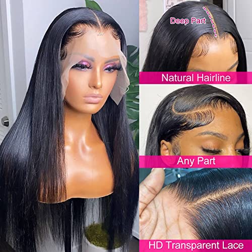 Mengkai 32 Inch Lace Front Wig, Human Hair, Pre-Plucked, Straight, 13x6, Glueless with Baby Hair, Bleached Knots, Frontal Wig for Women