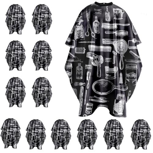 Barber Cape - 12pcs Waterproof Hair Cutting Cape with Snap Closure, Anti-Static Salon Apron for Women, Men, Kids - Professional & Home Use White and black pattern