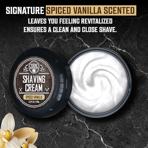 Viking Revolution Luxury Shaving Cream for Men - Spiced Vanilla Scent - Soft, Smooth & Silky Shaving Soap - Rich Lather for the Smoothest Shave - 5.3oz