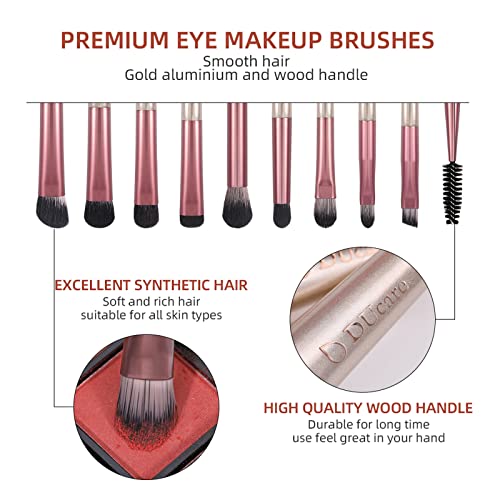 DUcare Makeup Brushes with Bag - 14Pcs Professional Synthetic Make Up Brushes Set for Blush Concealer Foundation Bronzer Powder Eyebrow Eyeshadow Blending Makeup Brush Set Mekaup bag, Rose Golden