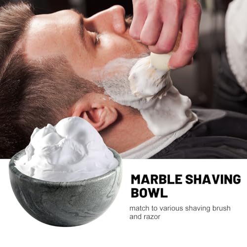 Koville Marble Shaving Soap Bowl 5'' Gray Handmade Shaving Cream Bowl, Marble Bowls For Shaving Foam, Shave Soap Bowl, Shaving Kit Bowl, Shaving Cup Gift for Men with 2 pack Shaving Brush