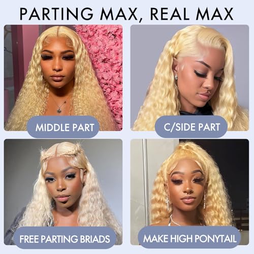 ELISHEVA 613 13x6 Lace Front Wig Human Hair 28 Inch Blonde Wig Human Hair 613 Deep Wave HD Blonde Lace Front Wigs 200% Density Free Part 613 Wig Deep Wave Pre Plucked with Baby Hair