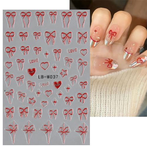 JMEOWIO 8 Sheets Heart Bow Tie Nail Art Stickers Decals Self-Adhesive Pegatinas U?as Pink Nail Supplies Nail Art Design Decoration Accessories