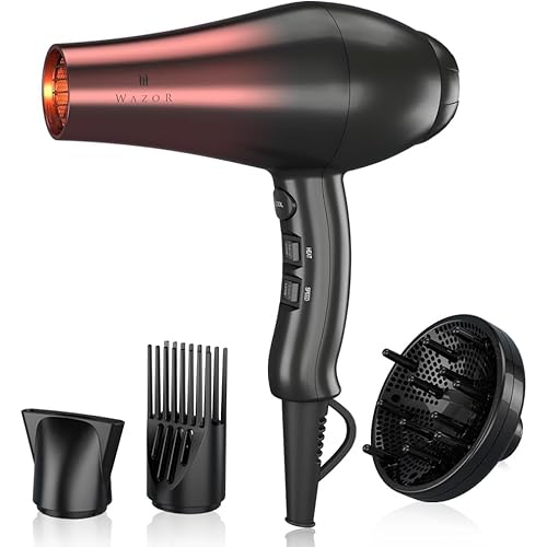 1875W Professional Hair Dryer, Salon Lightweight Ionic Blow Dryer, 2 Speed and 3 Heat Settings, Powerful Ceramic Fast Dryer with Diffuser, Concentrator and Comb (Black)