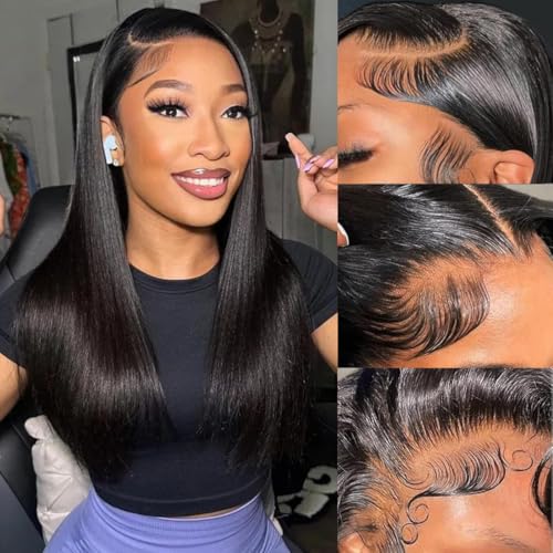 BELE 13x4 Straight Lace Front Wigs Human Hair 210% Density Straight Human Hair Wigs Double Drawn Hair Wigs for Balck Women Bleached Knots Pre Pluckedwith Baby Hair 20 Inch