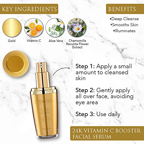 OROGOLD 24K Vitamin C Booster Facial Serum - Anti Aging Facial Serum with Gold - Skin Brightening Serum For Face - 30 Mililiter / 1 Fl. Oz