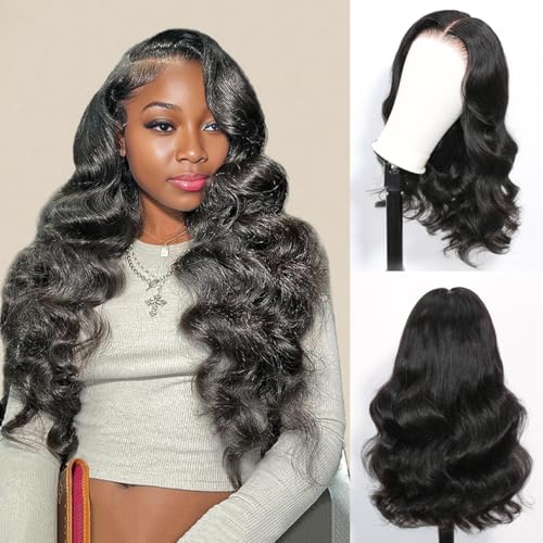 ShowJarlly Small Cap 9x6 Body Wave Lace Front Wigs Human Hair 200% Density Wear and Go Glueless Wigs Human Hair Pre Cut Closure Wig Human Hair for Black Women Natural Black 22 Inch (21.5" - 22.5")