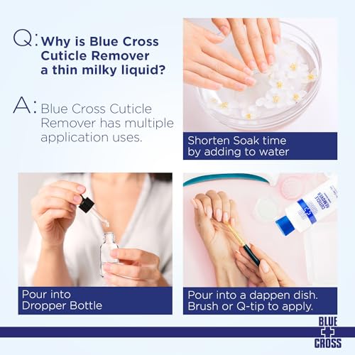 Cuticle Remover & Softener Liquid for Nails ? Blue Cross Professional Nail Care with Lanolin, Hydrating Treatment for Dry Cuticles & Hangnails, Made in USA, 8oz