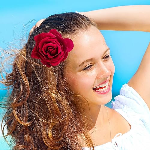 ALIMITOPIA Flower Hair Clip Fabric Artificial Rose Flower Hairpin Barrette Brooch Headdress Bobby Pins Headwear Hair Accessories for wedding Party supplies(Rose Style;4.3 inches;6pcs)