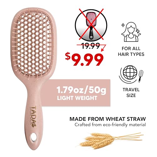 TADA Natural Beauty Hair Brush Detangler for Curly, Thick, Wavy, and Thin Hair - Ventilation Holes for Quick Drying and Styling, Detangler Brush for Women, Men, Kids (4 Colors) (4PK)