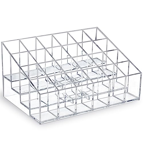 Lipstick Organizer,Small Clear Plastic Compact Lip Gloss Chapstick Perfume Sample Mascara Holder with 24 Slots