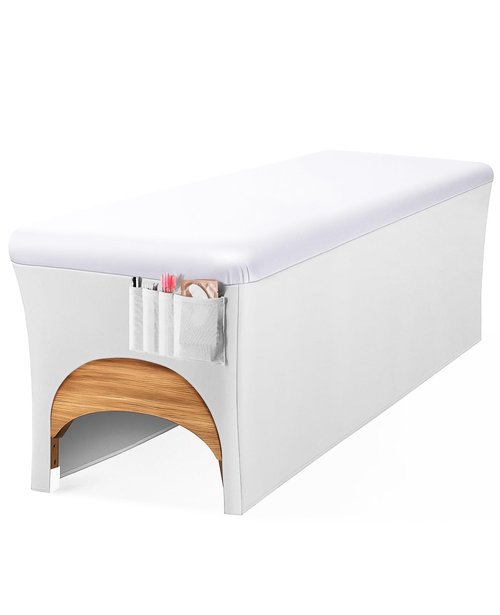 Onism Lash Bed Cover-Wipeable PU Leather Massage Bed Cover, Waterproof Soft and Comfortable Spa Bed Cover with Storage Pocket for Eyelash Extension Bed Massage Bed Perfect for Salon Spa Home Use White