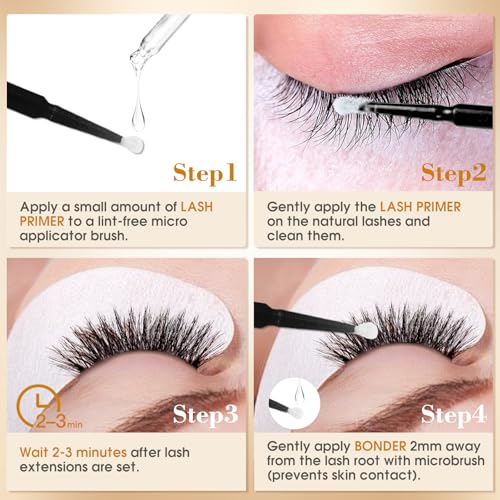 Lash Bonder and Primer Kit for Eyelash Extensions, Glue Accelerator Lash Sealant, Eyelash Extension Primer Protein Oil Remover, Adhesive Makeup Tools for Professional Use (15ml+15ml)