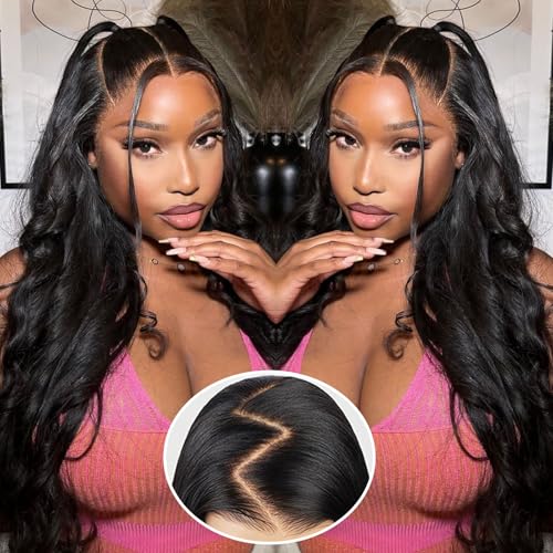 28 Inch Wear And Go Glueless Wigs Human Hair Pre Plucked Pre Cut 9x6 Body Wave Glueless Pre Plucked Bleached Knots Lace Front Wig For Women Transparent Lace Closure Wigs 200% Density