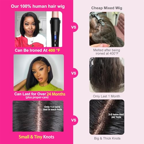 Wear and Go Glueless Bob Wig 5x5 Hd Lace Closure Wig Human Hair 14 Inch Short Straight Bob Wig 220% Density Glueless Straight Closure Wigs Pre Cut Free Part Wig for Women