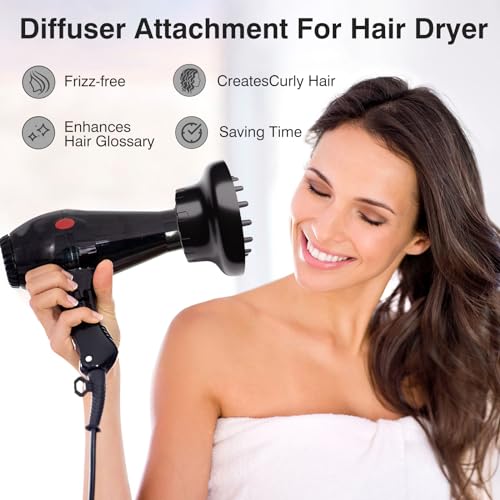Hair Diffuser, Diffuser Attachment for Hair Dryer, Hair Diffuser for Curly Hair, Universal Diffuser for 1.4-2.6" Hair Blow Dryer Long Thick Curly Wavy Hair, Hair Attchment for Women, Black