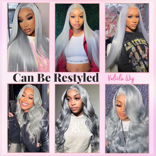 Grey Lace Front Wig 13x6 Silver Grey Wig Human Hair Pre Plucked Straight Lace Front Wigs Human Hair 22 Inch Glueless HD Lace Frontal Wigs Colored