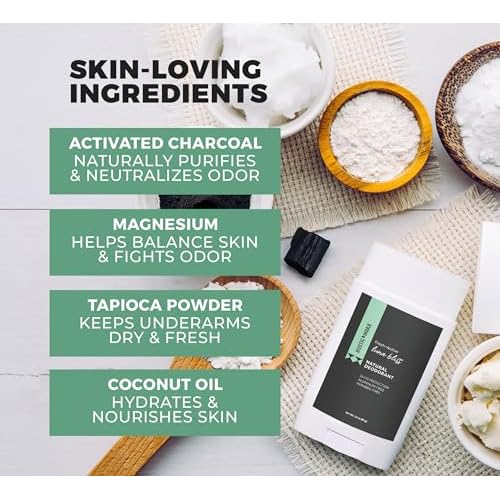 Rustic MAKA Natural Deodorant, Luna Bliss, Aluminum Free, Paraben Free, Baking Soda Free, Deodorant for Women, Activated Charcoal + Magnesium, Cruelty-Free, 3-Pack