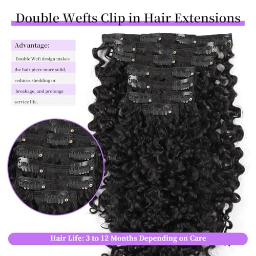 Sassina Spiral Curly Clip in Hair Extensions Human Hair Invisible Human Hair Extensions for Women Natural Black Double Weft Clip in Extensions Thick Soft Natural Human Hair 7Pcs 120G 22 Inch