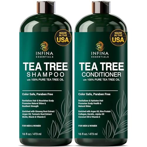 Tea Tree Shampoo and Conditioner Set - Deep Cleansing, Strengthening and Shine-Boosting Formula for Dry Scalp - For Men & Women - 16 fl oz each