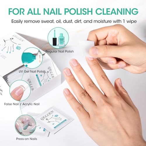 GELLEN Nail Cleanser Pads, 200 Pack Alcohol Prep Pads Nail Cleanser Wipes Remove Tacky Residue, Lint-free Glossy Wipes for Acrylic/Builder/Gel Polish Travel Individually Wrapped for Perfect Manicure
